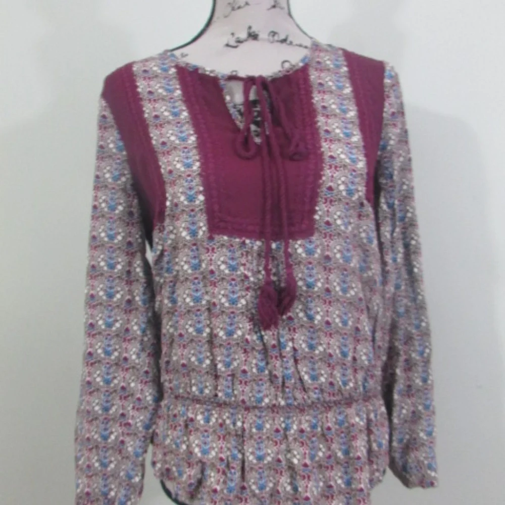 Daniel Rainn Blouse Boho Small Burgundy Print - Picture 6 of 8